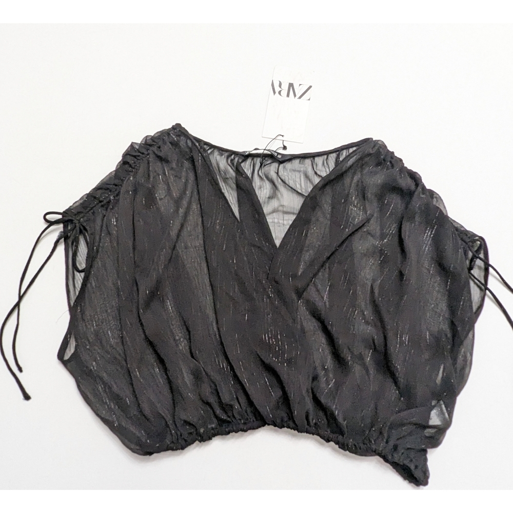 ZARA Metallic Thread Crop Sheer Top Size XS